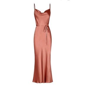 Shona Joy La Lune Cowl Midi Dress in Terracotta